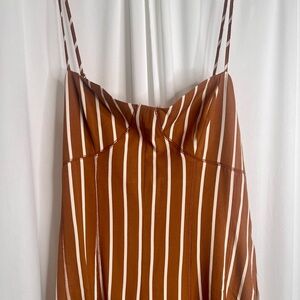 Brown and White Striped Spaghetti Strap Dress
